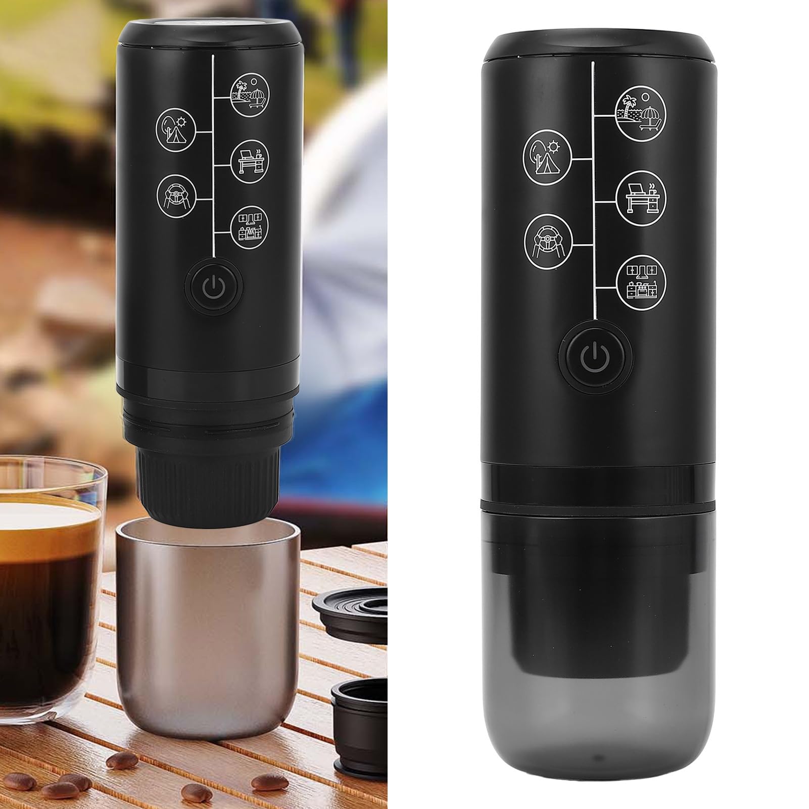 Pilipane Cafetera de cápsula de cápsula eléctrica de 17 bares de cafetería recargable por la máquina eléctrica portátil para el hogar al aire libre (Negro)