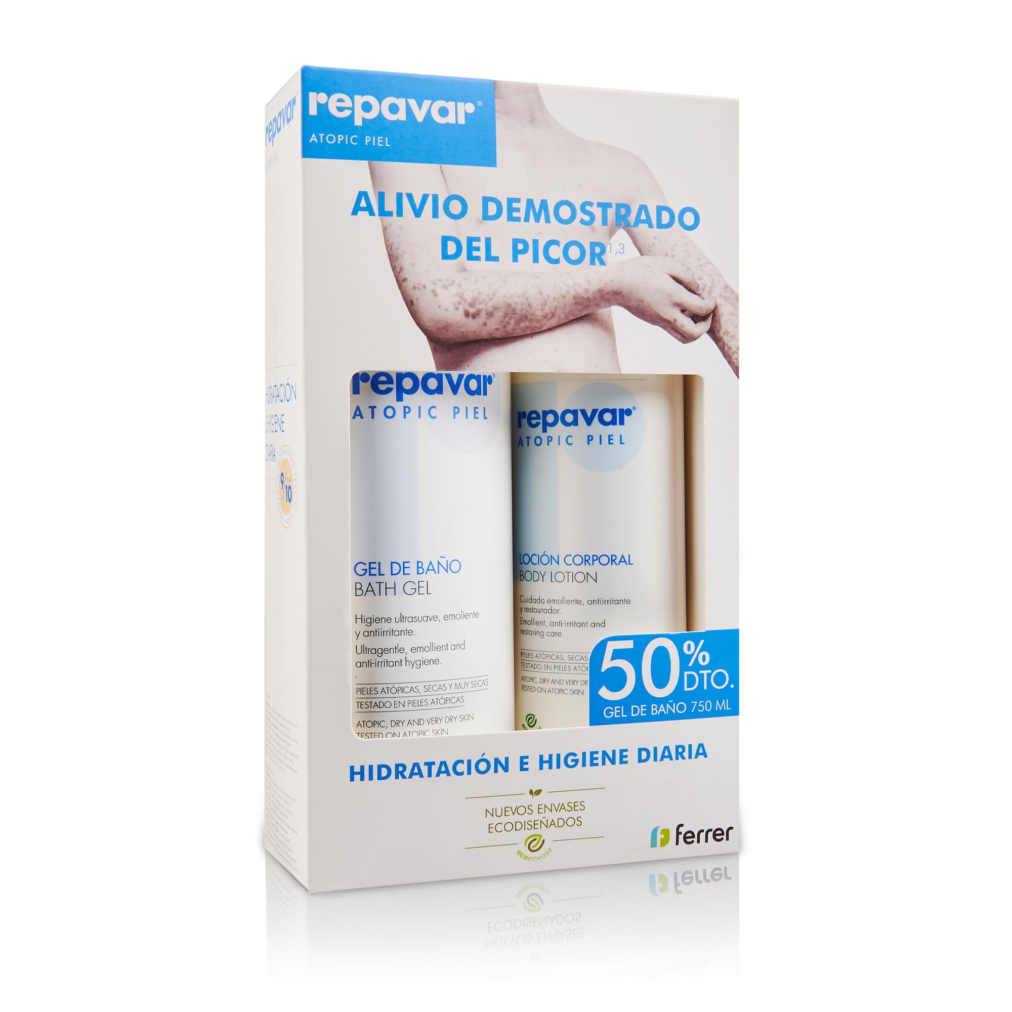 Repavar, Pack Ahorro Atopic Piel, Gel de Baño 750 ml y Loción Corporal 500 ml, Calman el Picor y Protegen la Barrera Cutánea, Ingredientes Activos, para Pieles Atópicas