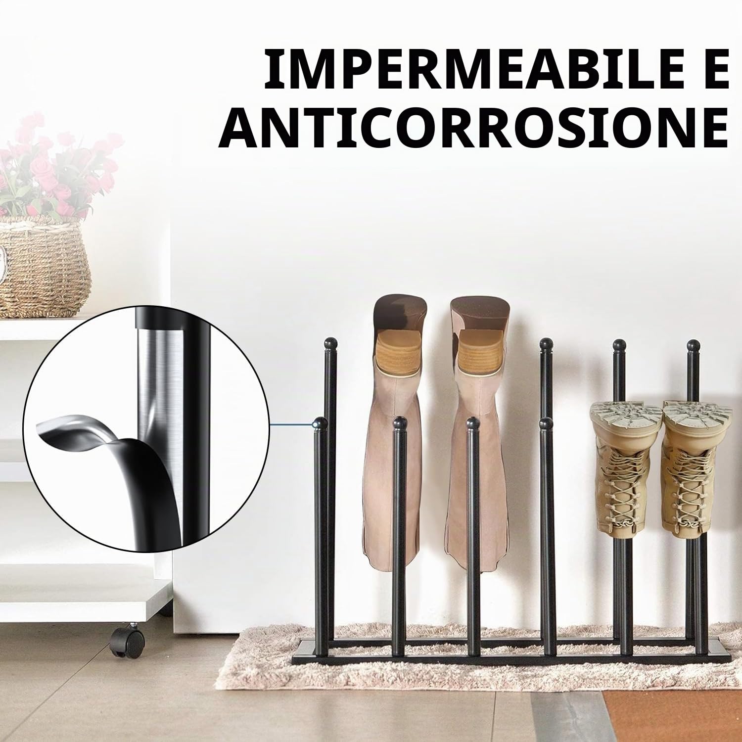 Scarpiera in metallo nero – Porta stivali per 4 paia di scarpe