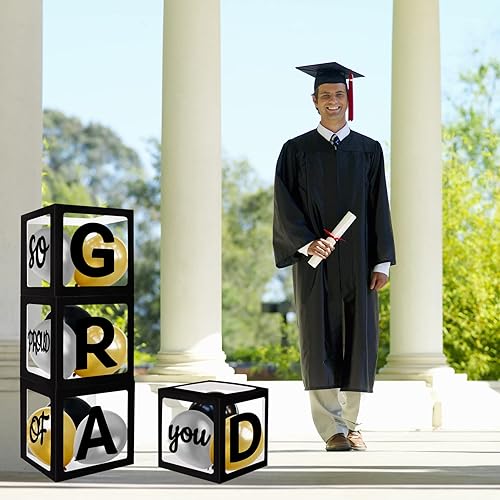 Miniatura 6 de Kit de caja de globos de graduación negra con letras "GRAD", So Proud of You" y "Class of 2025", suministros de decoración de fiesta de graduación,