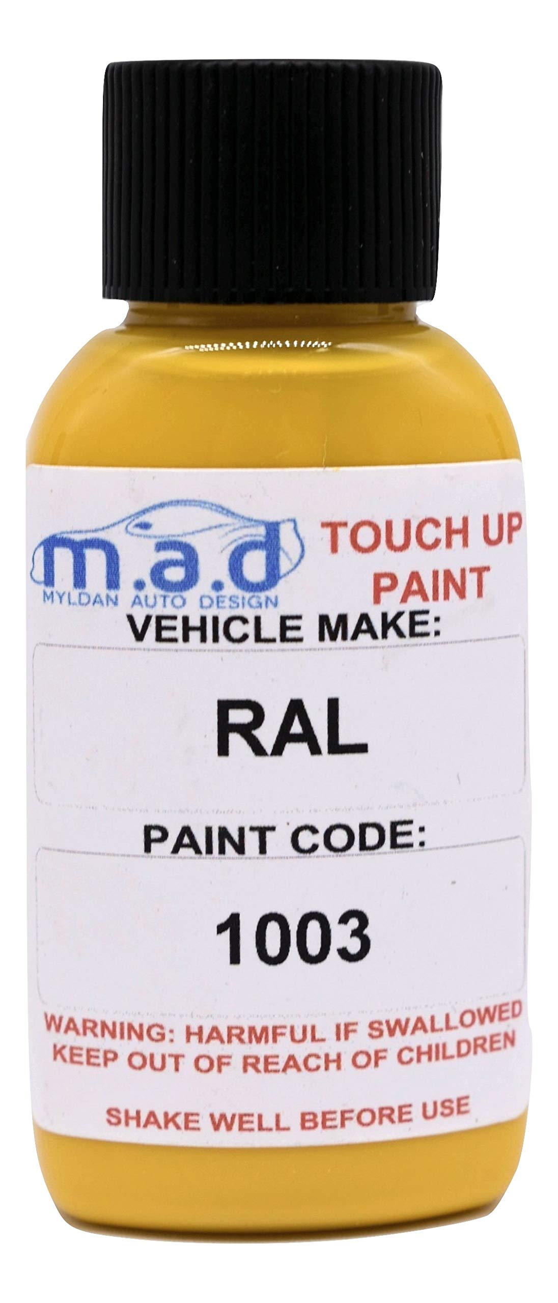 M.a.d Myldan Auto Design Ral 1003 Signal Yellow Touch Up Paint Compatible With - 30Ml Kit, Gloss Finish With Built-In Brush - Made With Helios Paint