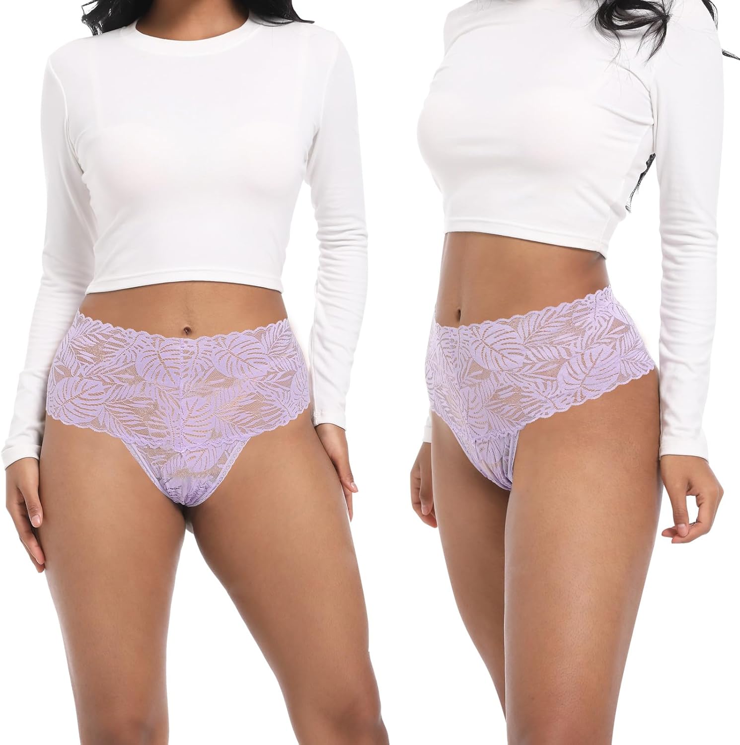 High Waisted Lace Thongs Panties For Women Plus Size Retro Thong High Rise Lacy Underwear Pack 5 Size S-4XL - Image 2