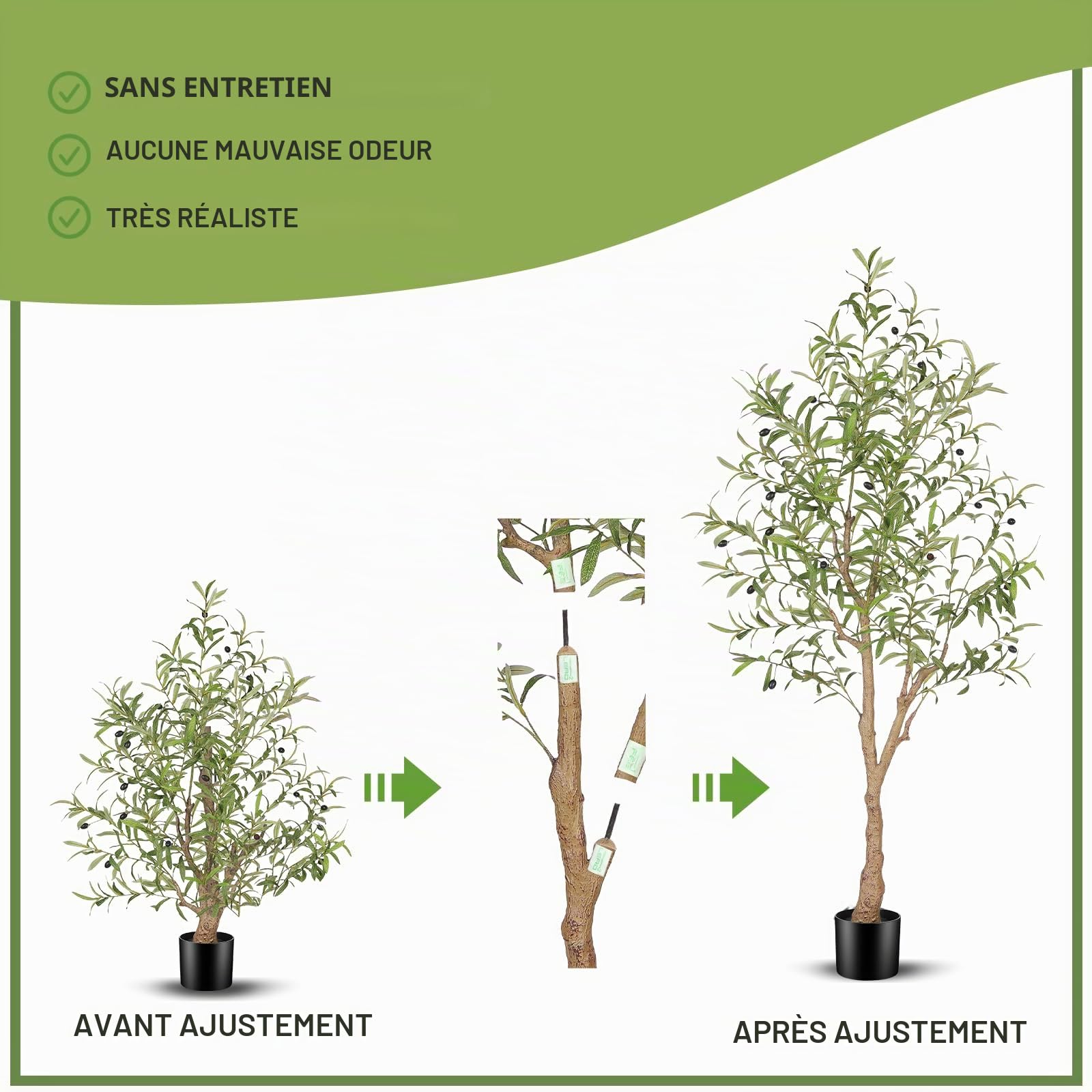 FEELEAD Lot Oliviers Artificiels 150cm+180cm Arbres Faux en Pot Déco Maison