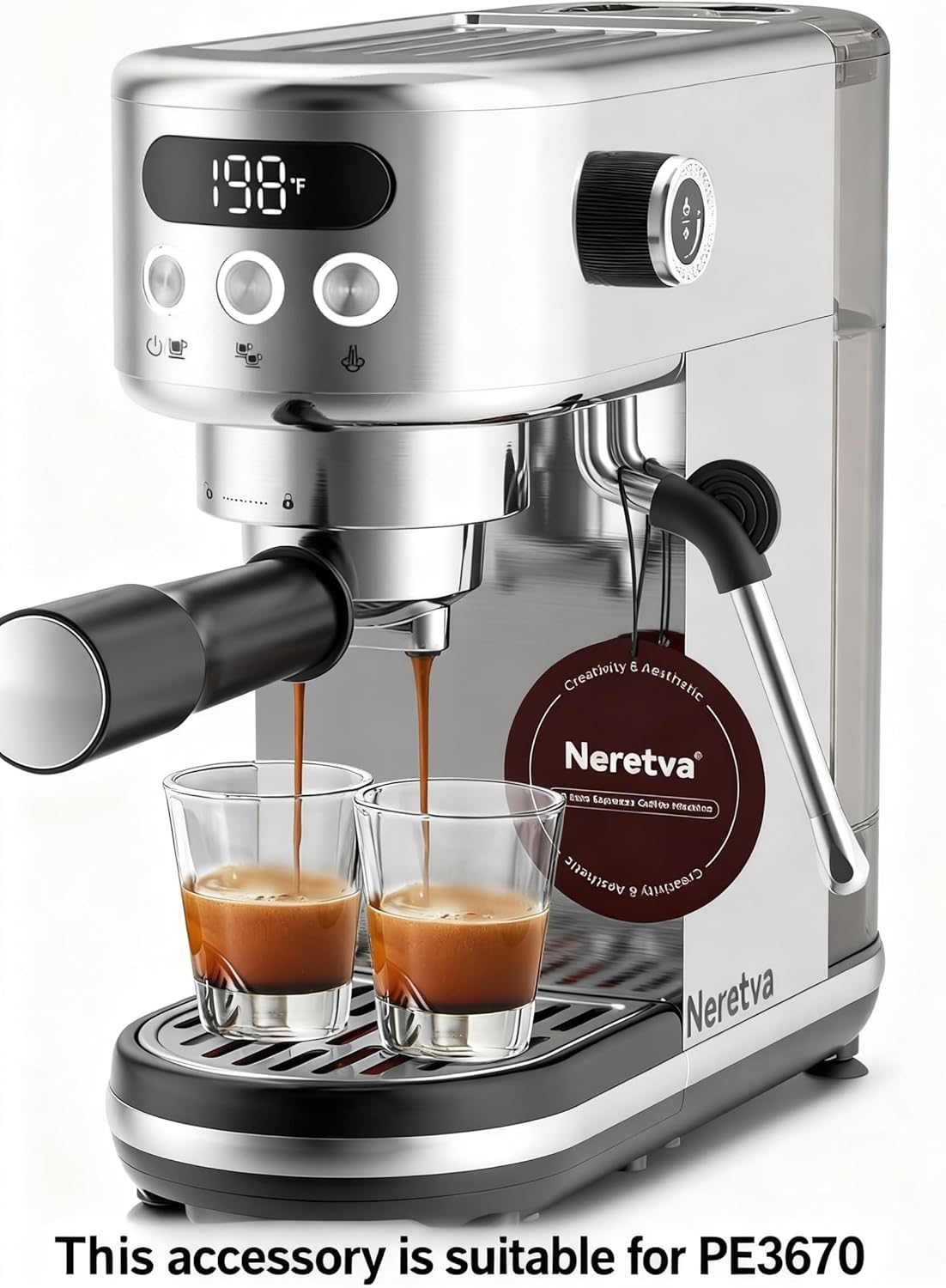 51mm Portafilter with 1 Cup and 2 Cup Filter Baskets for Neretva Model: PE3670U (PE3680), 51mm Pressurized Portafilter 3 Ears, Replacement Parts for Neretva Expresso Coffee Machine