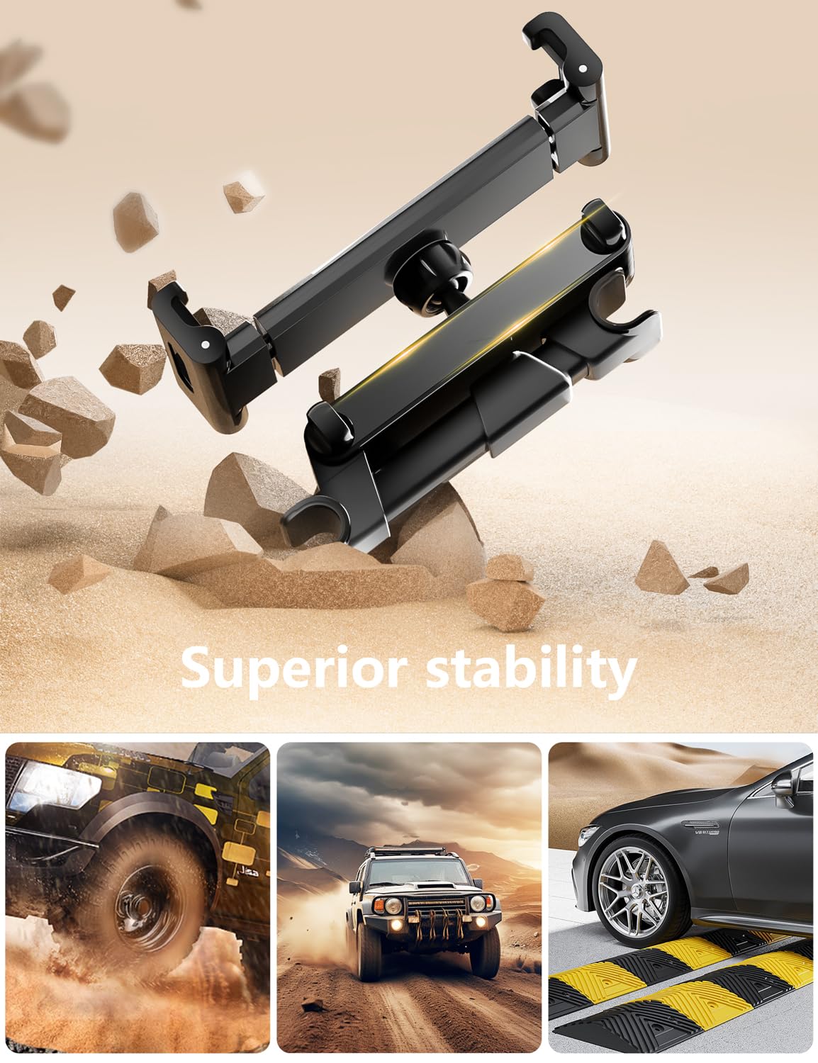 Support de tablette pour appui-tête de voiture, support de siège arrière de voiture [bras d'extension 3 en 1], rotation à 360 ° réglable, essentiel pour iPad Pro 4,7-11", Air, Mini, Galaxy