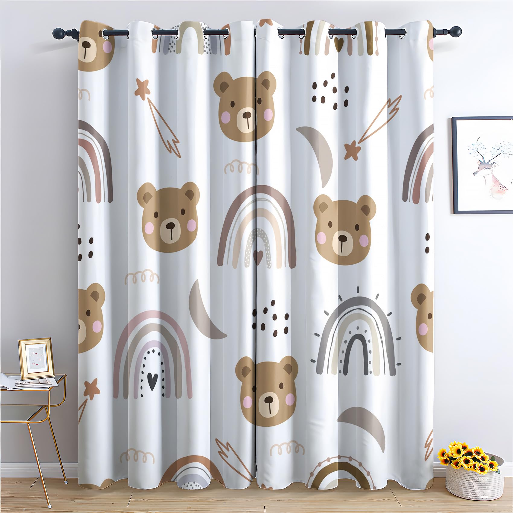 Generisch Vorhänge Bär - Kinder Süße Regenbogen Fenster Gardinen mit Ösen, Vorhang Blickdicht Verdunklungsvorhänge Thermovorhang für Wohnzimmer Schlafzimmer Deko 2er Set, H 137 x B 117 cm U-#145