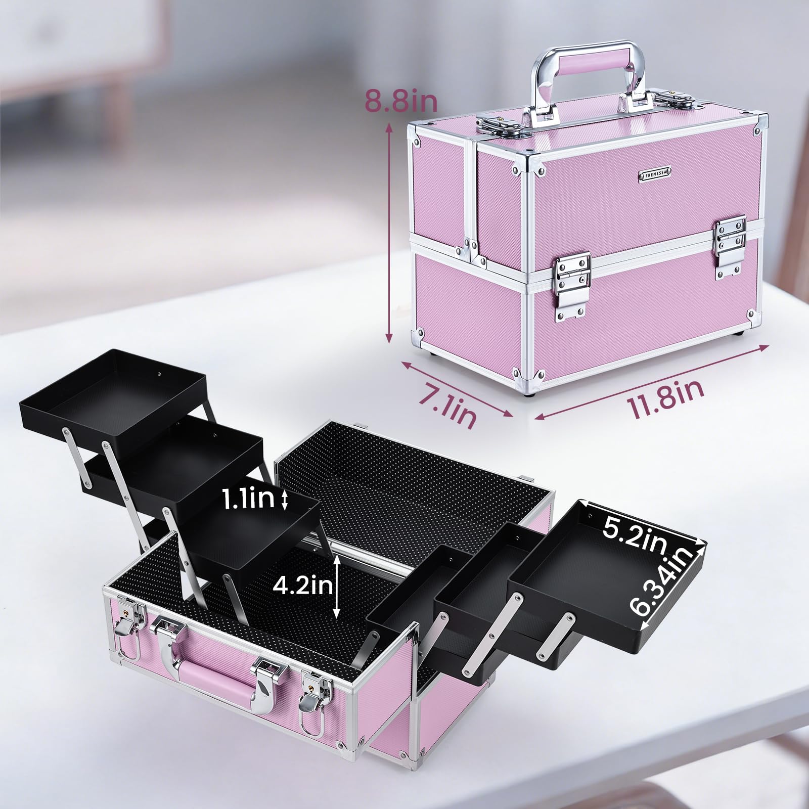 FRENESSA Hard Makeup Train Case Cosmetic Organizer with Lockable Travel Storage