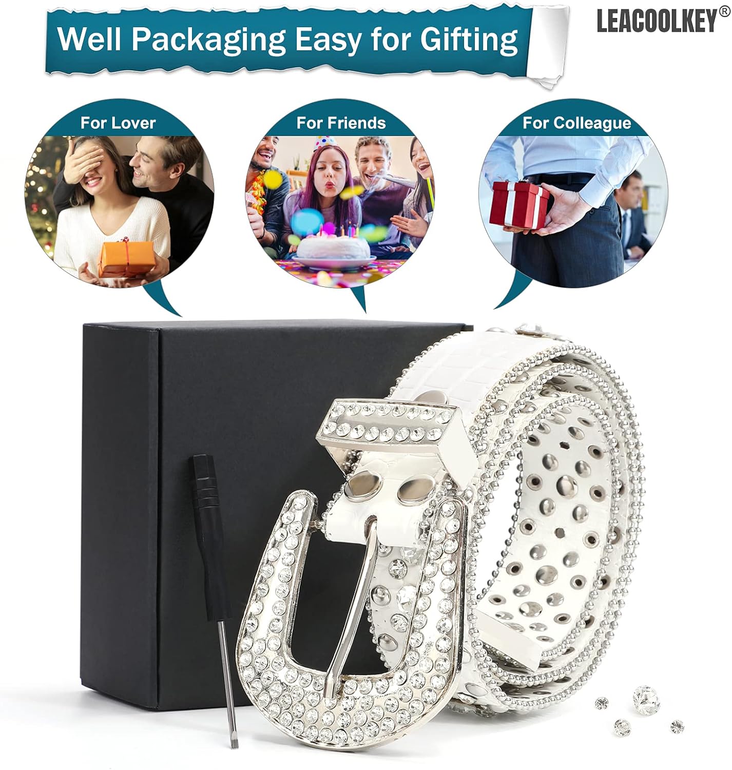 LEACOOLKEY Western Cowgirl Rhinestone Belt for Jeans, Fashion Rhinestone Belt for Women & Men - Image 7