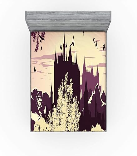 Miniatura 10 de Ambesonne Sábana bajera ajustable de animales marinos, tiburones que nadan con siluetas horizontales poderosas y peligrosas, funda de cama con