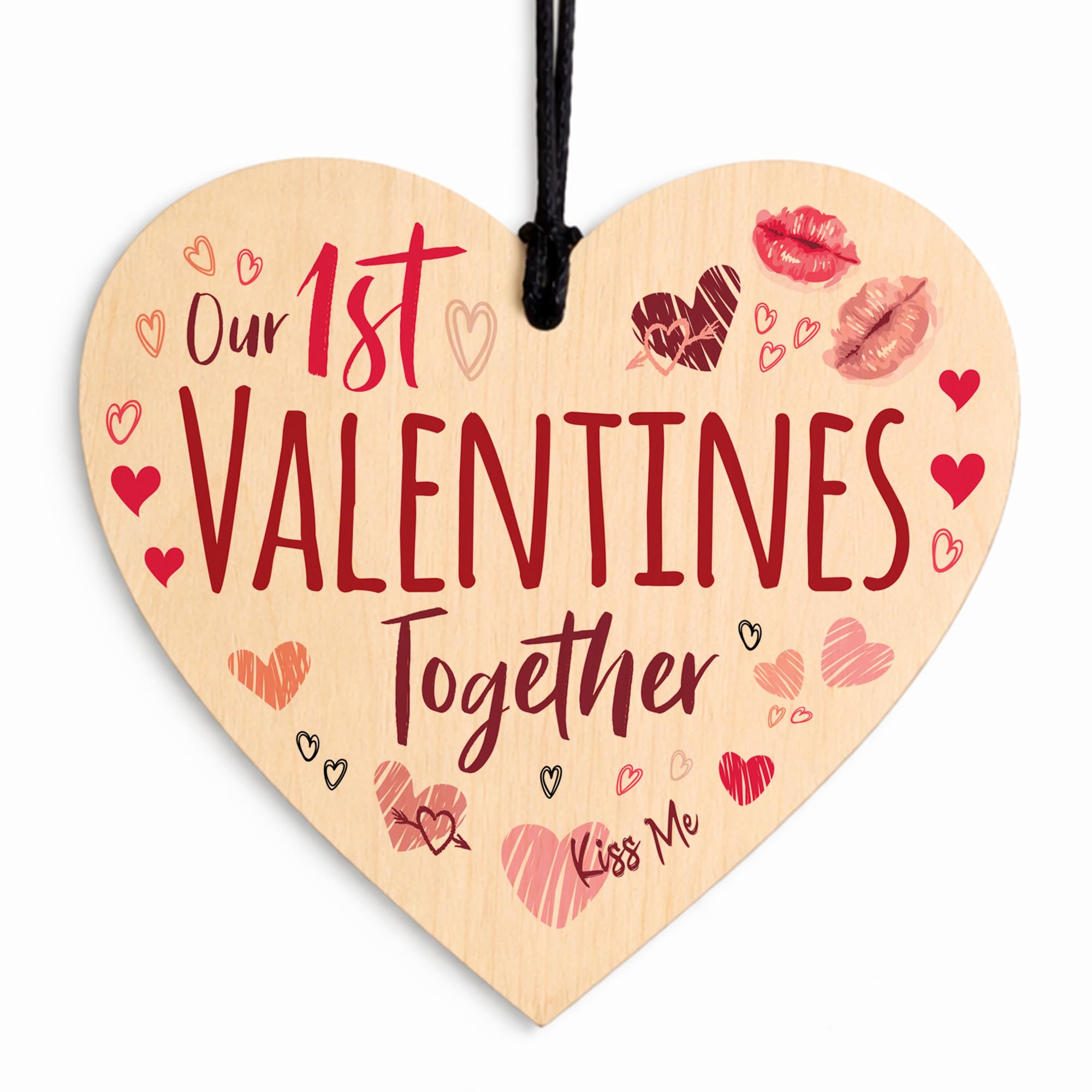 Red Ocean 1st Valentines Day Together Gift Wooden Heart Plaque Gift For Girlfriend Boyfriend Him Her Romantic Gift For Partner Keepsake