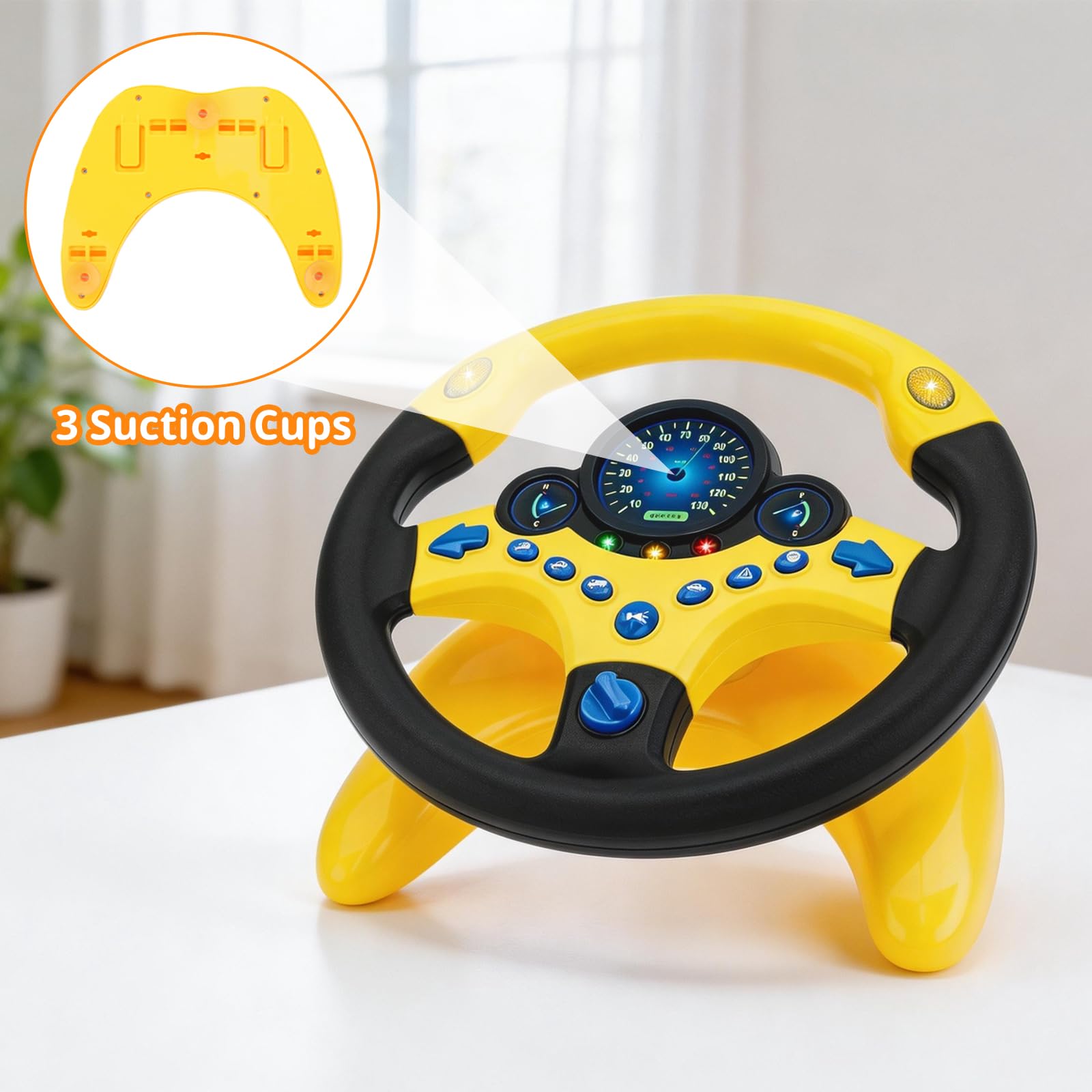 deAO Kinder Lenkrad Spielzeug mit 360° Drehfunktion, Kinder Simulierter Fahrsimulator Auto Simulation Spielzeug, Klang und Musik frühes Pädagogisches Geschenk für Kleinkind/Kinder (Gelb)