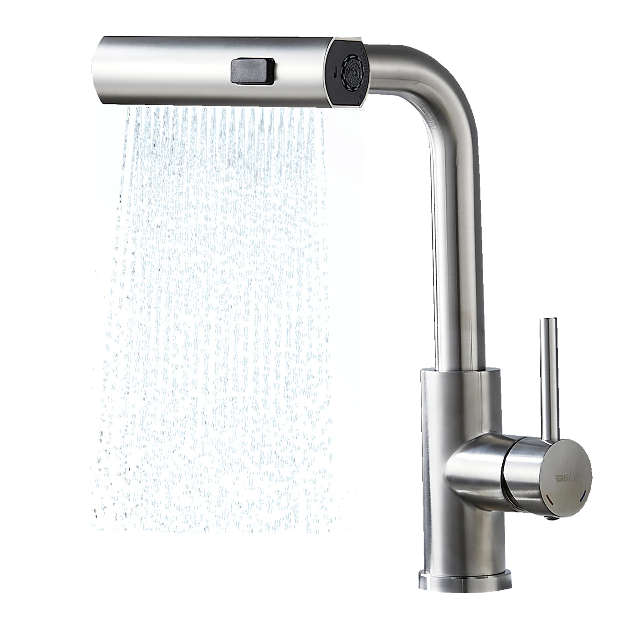 BELZ Miscelatore da cucina estraibile, girevole a 360°, rubinetto a cascata antispruzzo, in acciaio inox, caldo e freddo, cromato (BN)