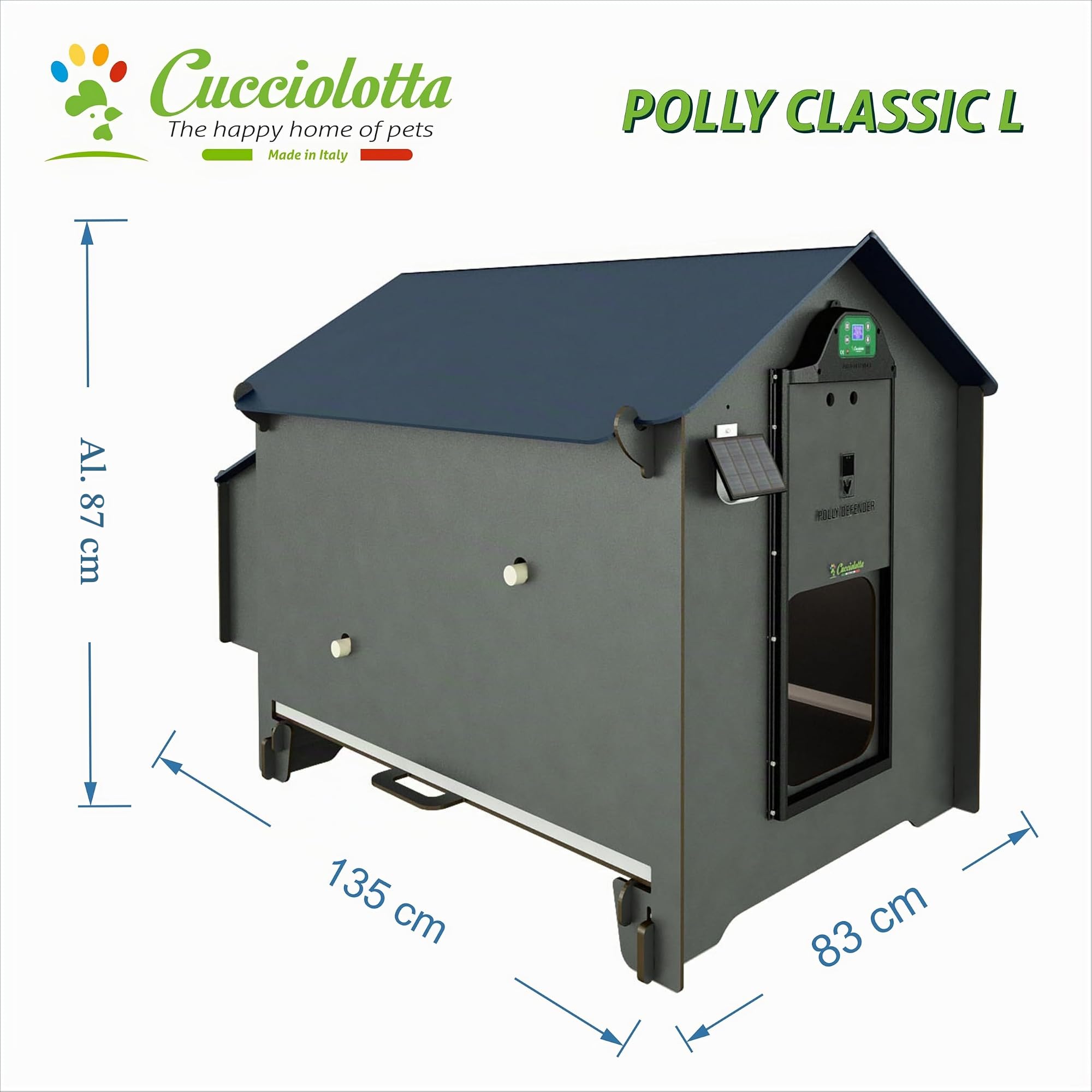 Gallinero para 6 gallinas ponedoras, laminado HPL, antiácaros, modelo POLLY CLASSIC gris, tamaño L, con cajón extraíble, 2 perchas y 2 nidos