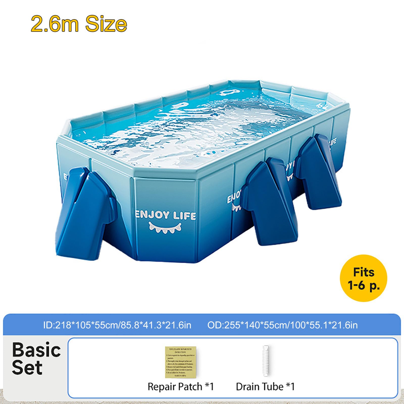 Grande Piscina Fuori Terra Rettangolare per Famiglia e Giardino | Piscina Esterna Portatile con Pareti Resistenti per Bambini e Adulti(Green,2.6m/102in)