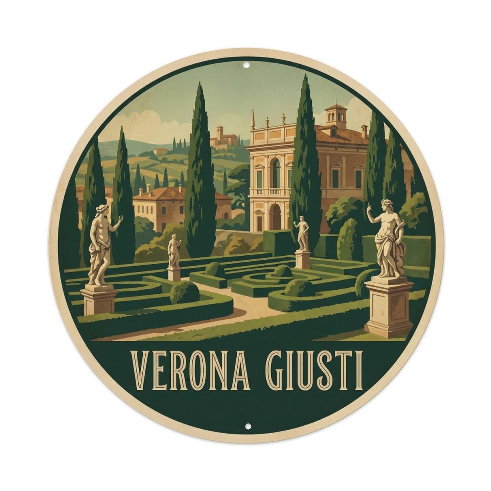 Classic Verona Italy Giusti Landmark Travel Metal Tin Sign