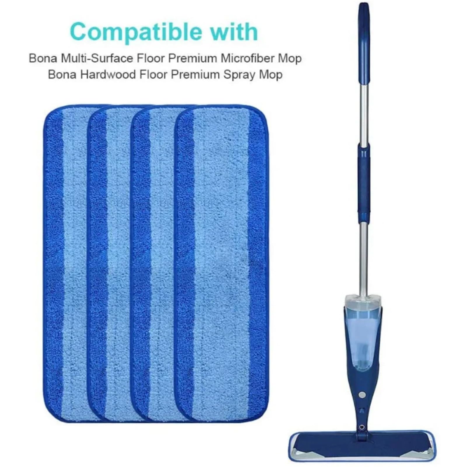 Almohadilla para Trapeador Paño de mopa microfibra 46x14cm, cabezal repuesto a rayas azules, almohadillas limpias for pegar placa reutilizable, adecuadas for fregonas Bona Para fregar el suelo(6pcs)
