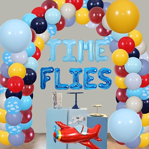 Miniatura 4 de Time Flies - Decoraciones de fiesta temática de avión para niños  How Time Flies 1er Birthday Baby Shower Suministros para niños de 1, 2, 3, 4, 5