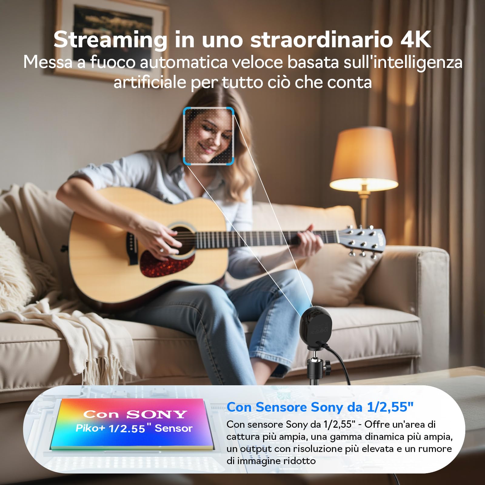 EMEET Piko+ Webcam 4K, la Prima Webcam 4K con Doppia Fotocamera AI al Mondo, 3 Microfoni e 3 Modalità Audio, Cover Magnetica per la Privacy Panda, per Gli Streamer Live