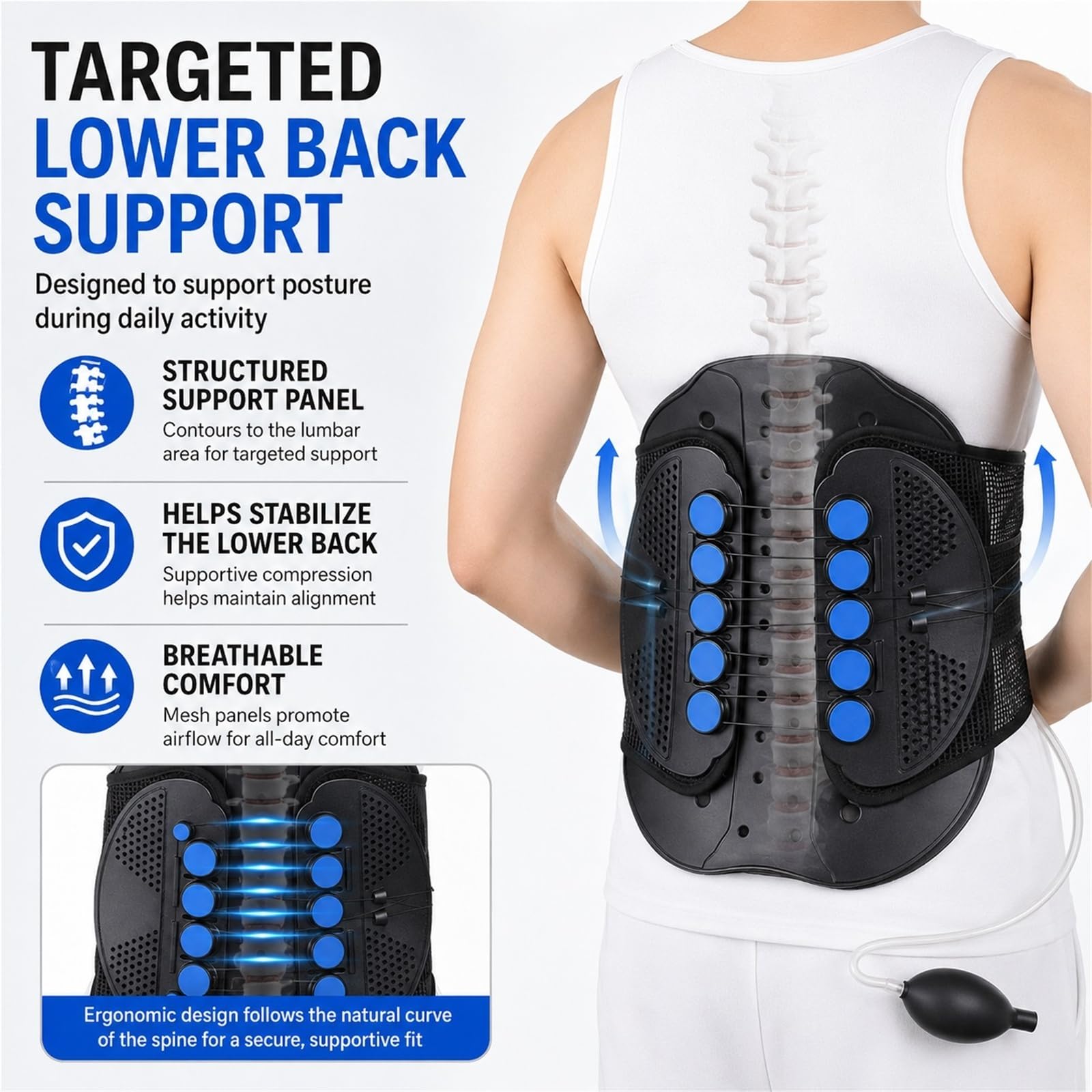 Faja Lumbar para Hombre y Mujer Soporte de Espalda para Hernia Discal y Ciática Cinturón de Descompresión para Fractura por Compresión y Recuperación Postoperatoria | M