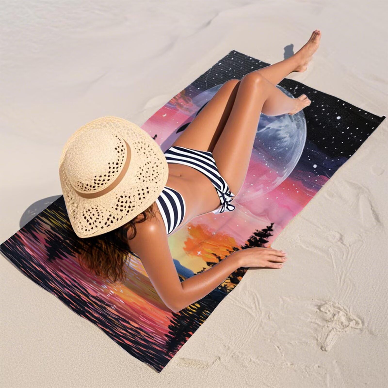 Duży ręcznik z mikrofibry XXL 220 x 100 cm ręcznik plażowy krajobraz delfin ręczniki na siłownię szybkoschnące cienkie i kompaktowe ręczniki kąpielowe z torbą, ręcznik plażowy odporny na piasek dla