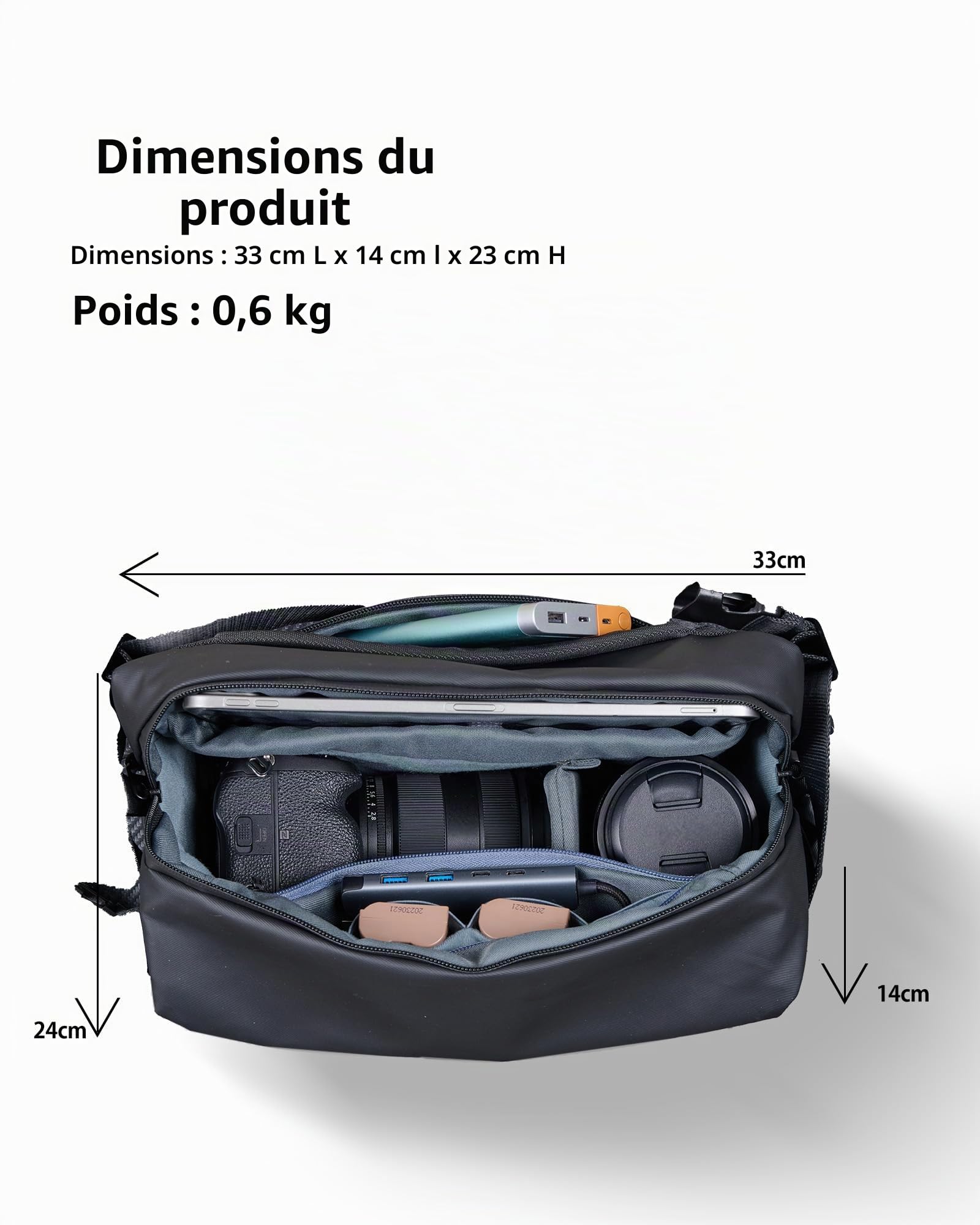 llano Sac à Dos pour appareils Photo DSLR/sans Miroir, Sac Photo Compact en bandoulière avec Sangle réglable pour Canon/Nikon/Sony Mirrorless, pour 1 Appareil Photo, 2 objectifs et Accessoires