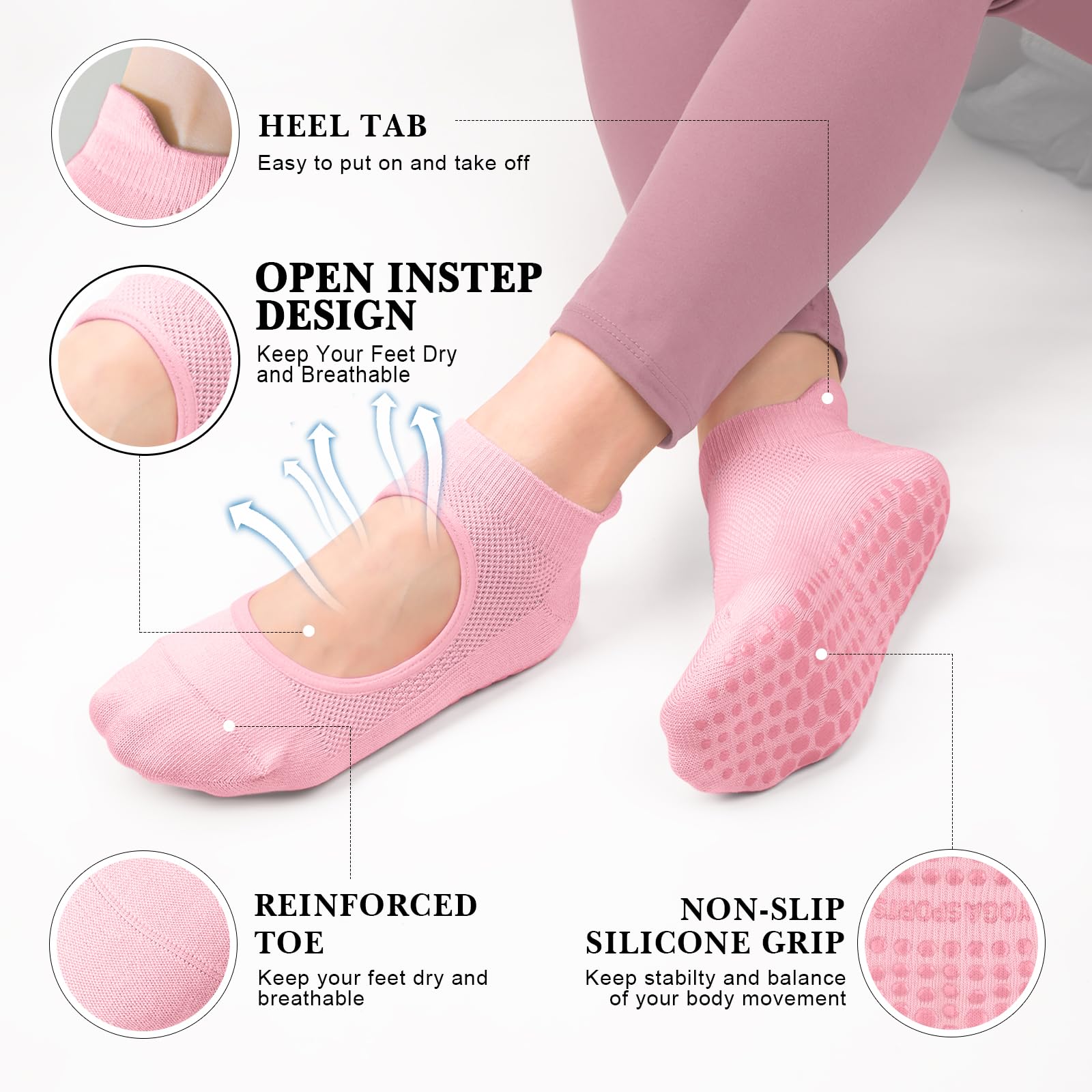 Iseasoo Calcetines de pilates para mujer, antideslizantes, calcetines de yoga, calcetines antideslizantes para mujer, para barra, hospital, descalzo
