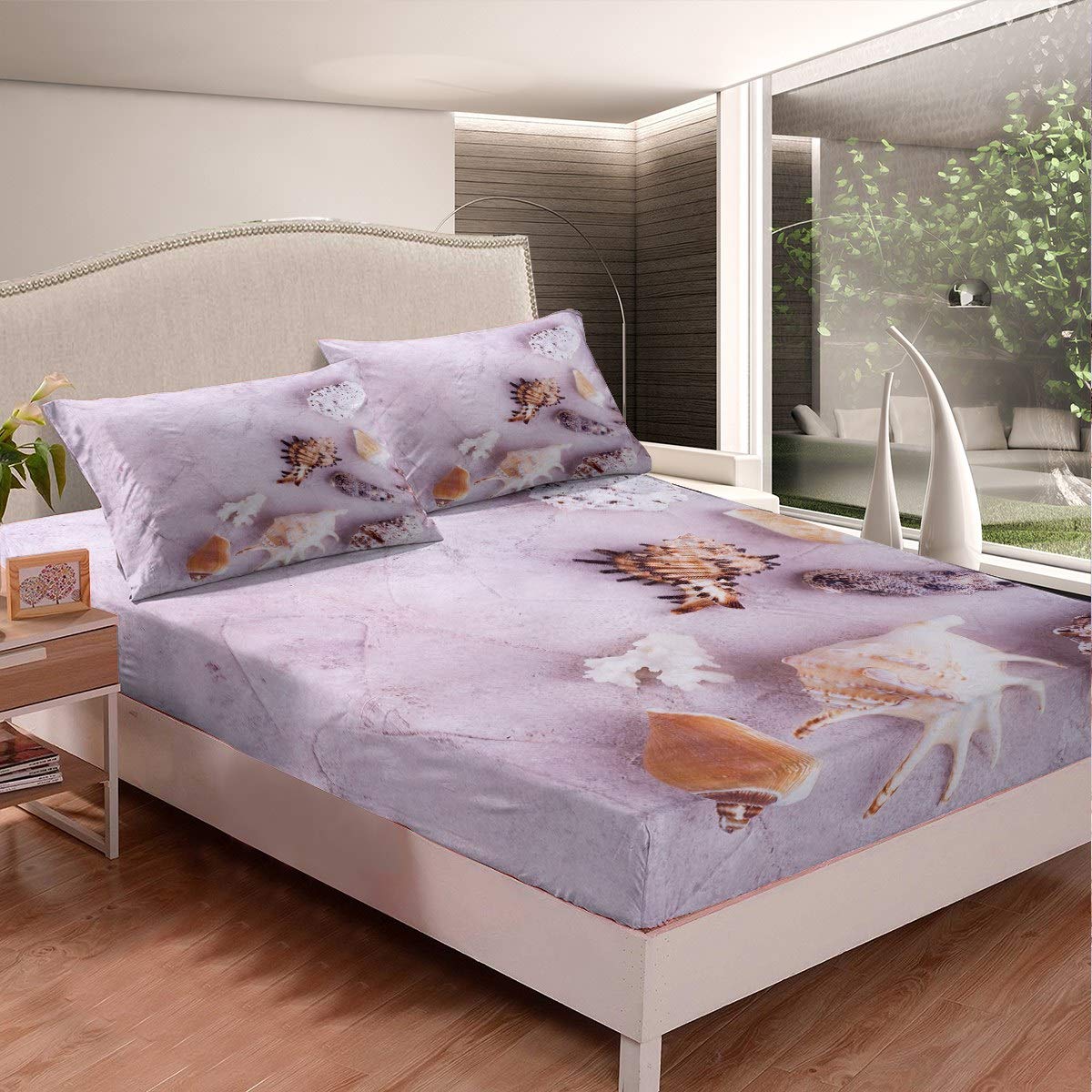 Set di lenzuola a tema spiaggia con stelle marine e conchiglie, lenzuola per bambini e ragazze