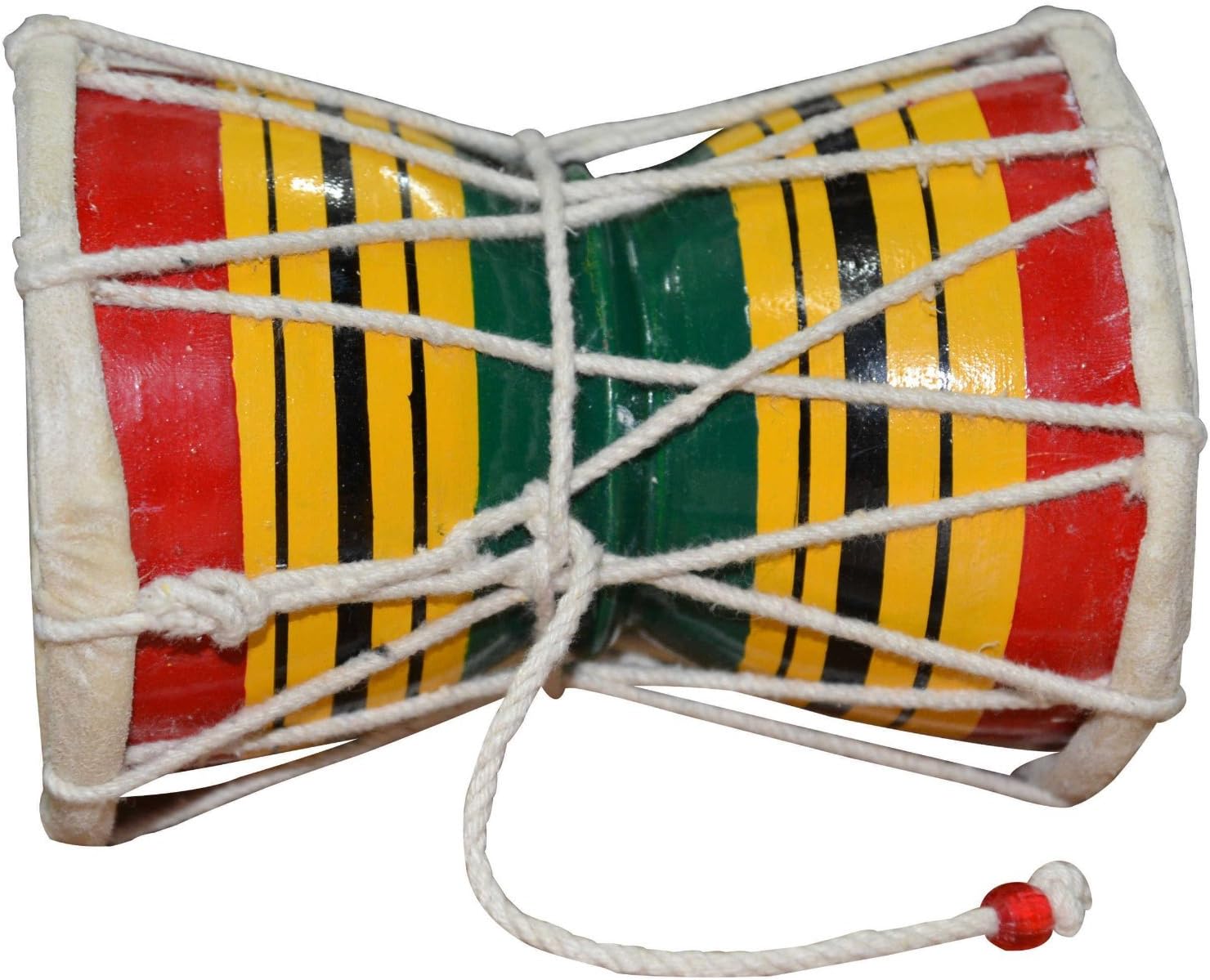 ITOS365 Handmade Wooden Damroo for Kids | Multicolor Indian Damru Musical Instrument Toy | Small Hand Drum with Beads | Traditional Percussion Toy for Kids | 5 Inch
