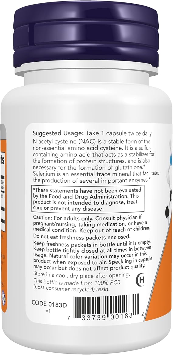 Now Supplements, NAC (N-Acetyl Cysteine) 600 mg with Selenium 30 Capsules