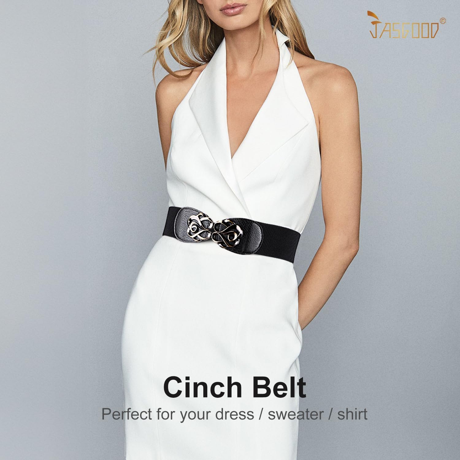 JASGOOD Women Stretchy Belts for Dresses Vintage Elastic Wide Waist Belts 4 Pack 2.36" Wide - Image 8