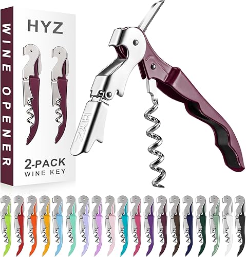 Miniatura 8 de HYZ Paquete de 2 sacacorchos para camarero, llave de vino profesional para servidores, camarero, con cortador de lámina, abridor manual de botellas
