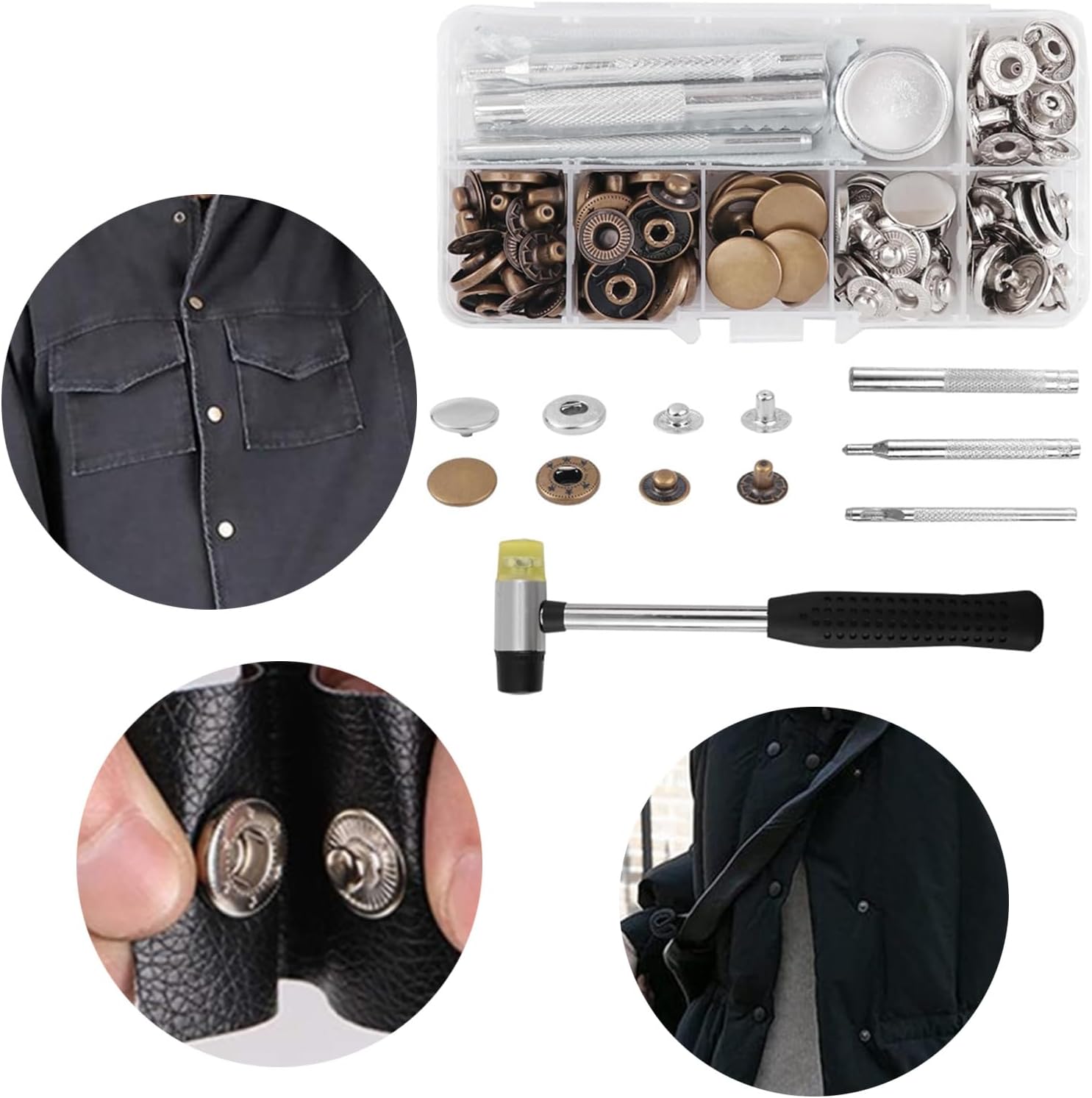 15MM Press Fasteners Press Studs with Necessary Craft Gear Sewing Accessory for Garments Repair and Replacement Supply Set