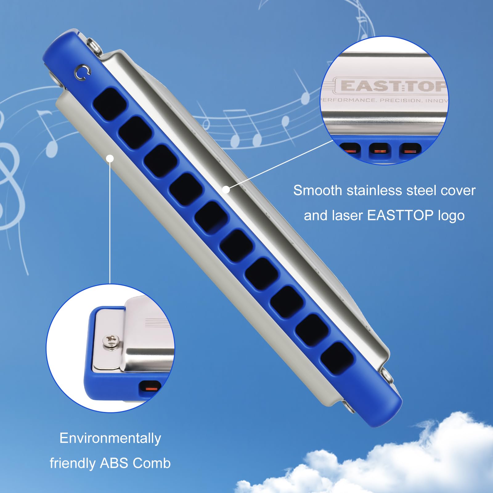 East top Armonica Blues Aggiornata in chiave di Do, Organo a Bocca Professionale 10 Fori 20 Toni T009 2.0 Shonrry Armonica Diatonica per Suonatori di Tutti i Livelli, BLU