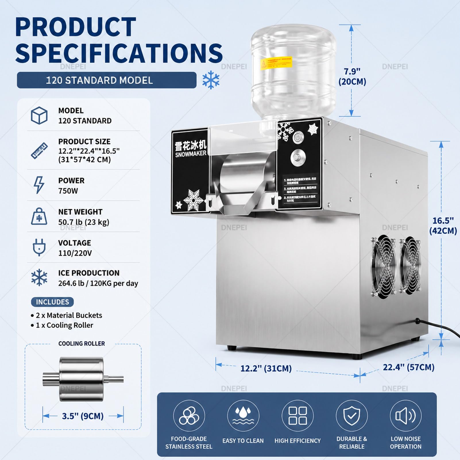 Broyeur à Glace électrique Automatique Snowflake 120-StandardModel