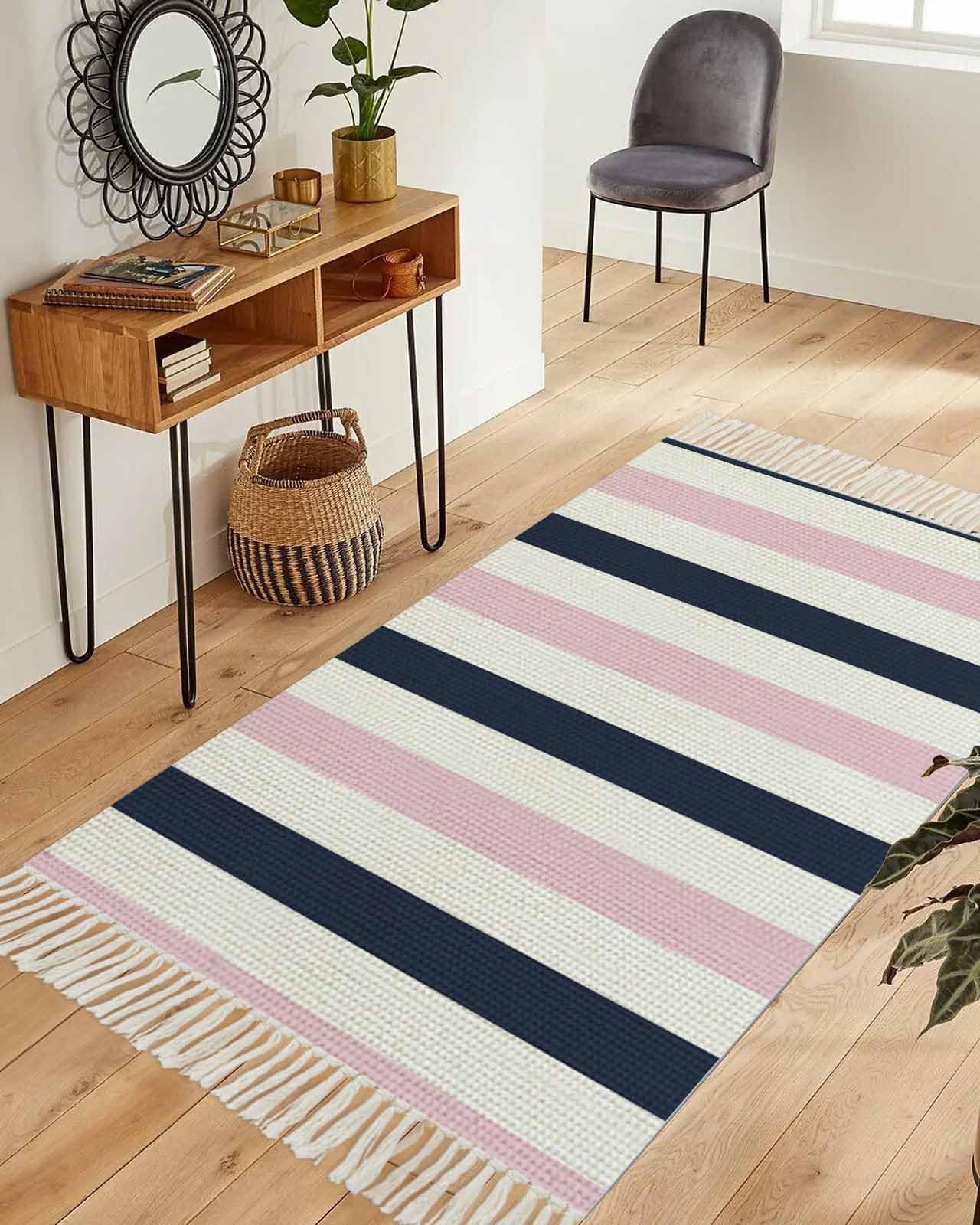 Amazon.com: Gifikkazinn Pink Navy Blue Striped Area Rug for
