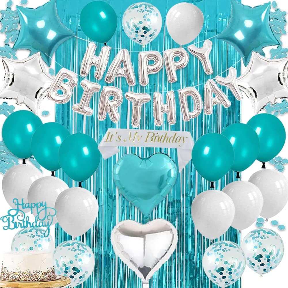 Teal Blue Birthday Decorations for Women GirlsTeal Birthday Balloons