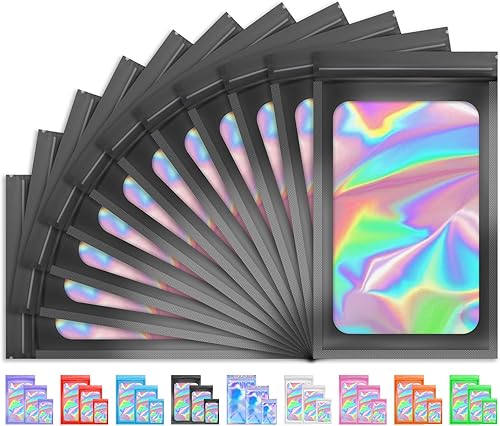 Miniatura 7 de 100 bolsas a prueba de olores, bolsas de embalaje, bolsas holográficas de tereftalato de polietileno, bolsas resellables de aluminio para pequeñas