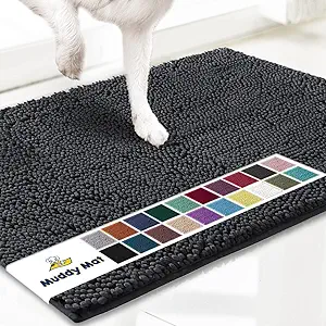Muddy Mat® Original Dog Door Mat for Muddy Paws, Super Absorbent Microfiber, Non-Slip Washable Pet Rug, Quick Dry Chenille Entryway Carpet, Machine Washable Indoor Outdoor mat, Charcoal 24"x35"