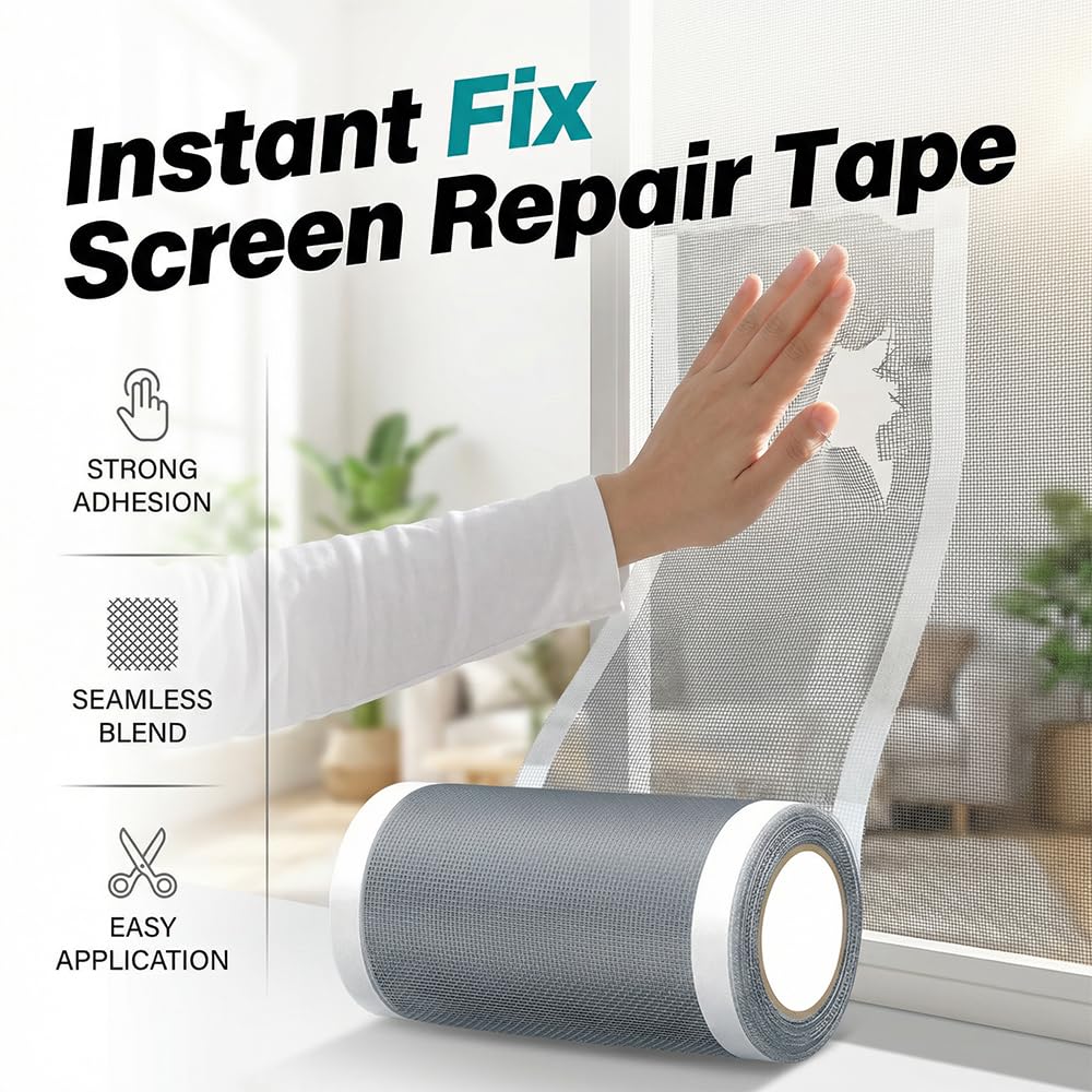 Strong Adhesive Screen Repair Tape, Window Screen Repair Kit, Fiberglass Mesh Screen Repair Kit for Window and Door, Self-Adhesive Patch for RV, Tent, Pool, Patio, Porch Netting (2 PCS, 5 IN*35 FT)