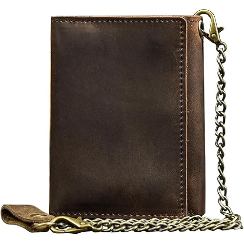 EHRLE Men's Chain Wallet Men's Chain Wallet Clip Small Purse Coin Purse Crazy Horse Skin Thin Wallet Men's Retro Wallet Wallets