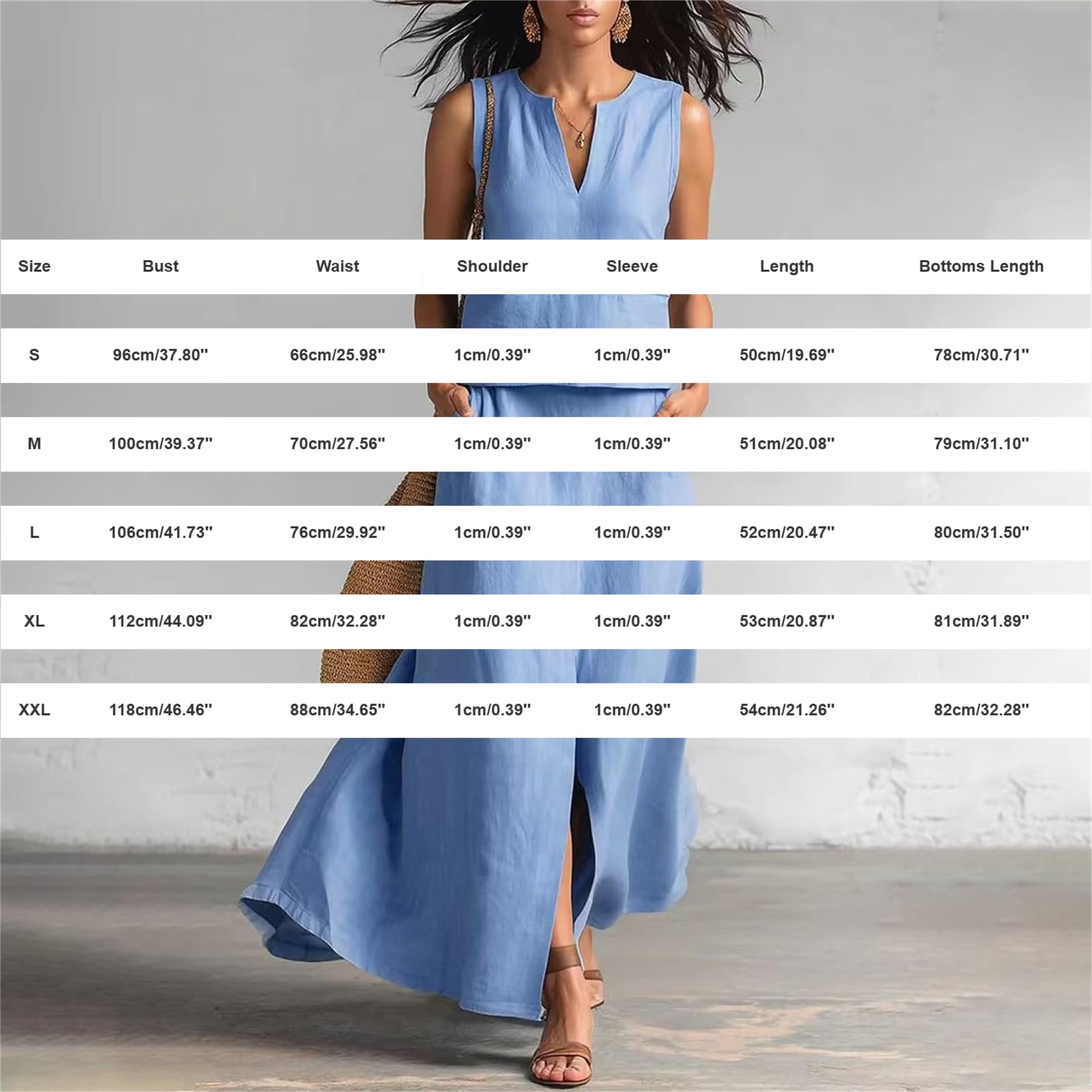 Linen Co Ord - Conjuntos de 2 piezas para mujer, traje de viaje al aeropuerto, cuello en V, chaleco sin mangas y falda larga con bolsillos, trajes de vacaciones de verano