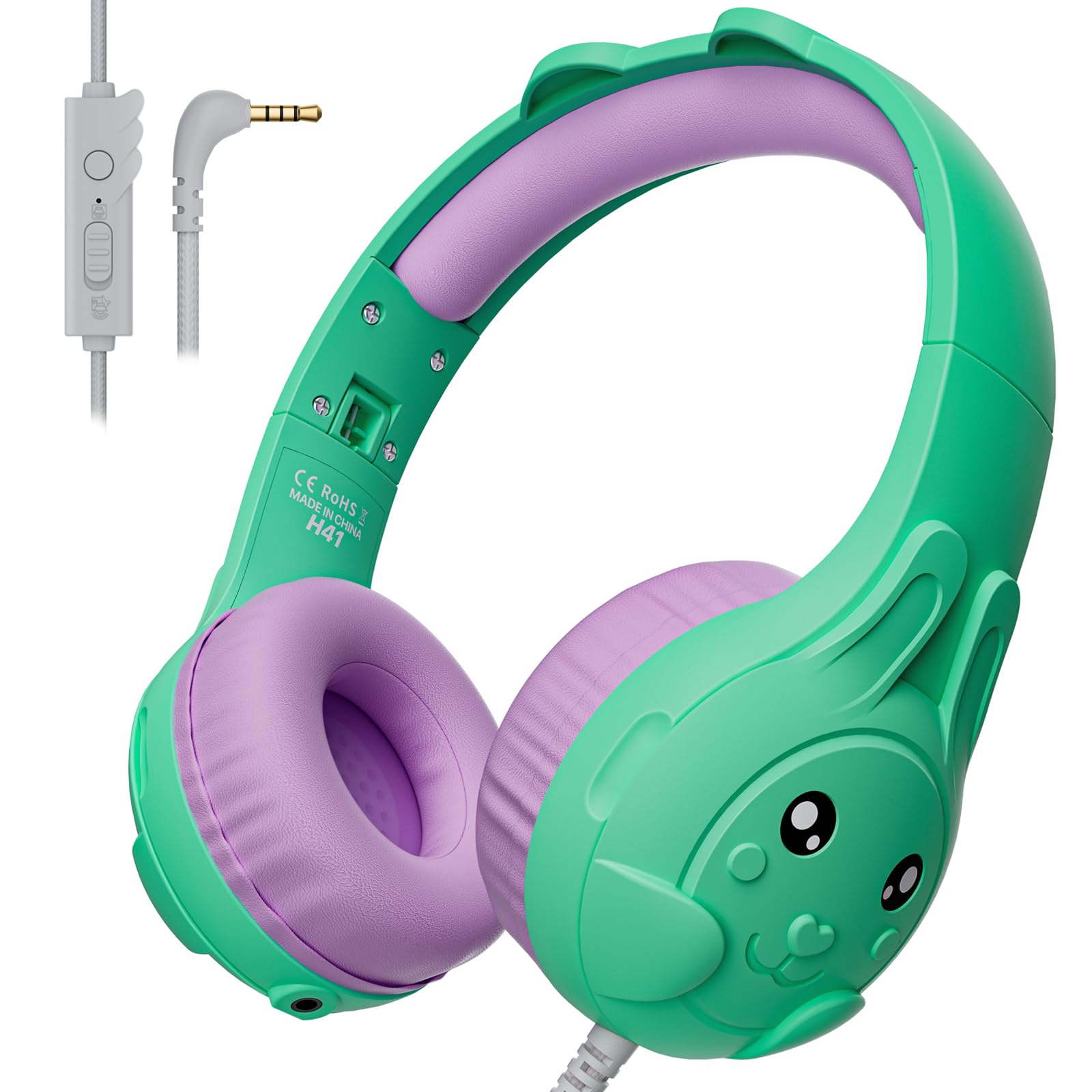 ZIUMIER Kids Headphones, with Microphone, 80/90dB Volume Limiter, Audio Sharing Port, 3.5mm Wired Toddler Headphones for School Travel (Light Green)