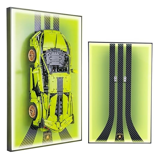Display Wallboard for Lego Technic 42115 Lamborghini Sián FKP 37 Race Car, Display Wall Mount with Led Lights, Home Decor Adult Collectibles Wall Mount, Gift for Car Model Collectors(No Car Included)