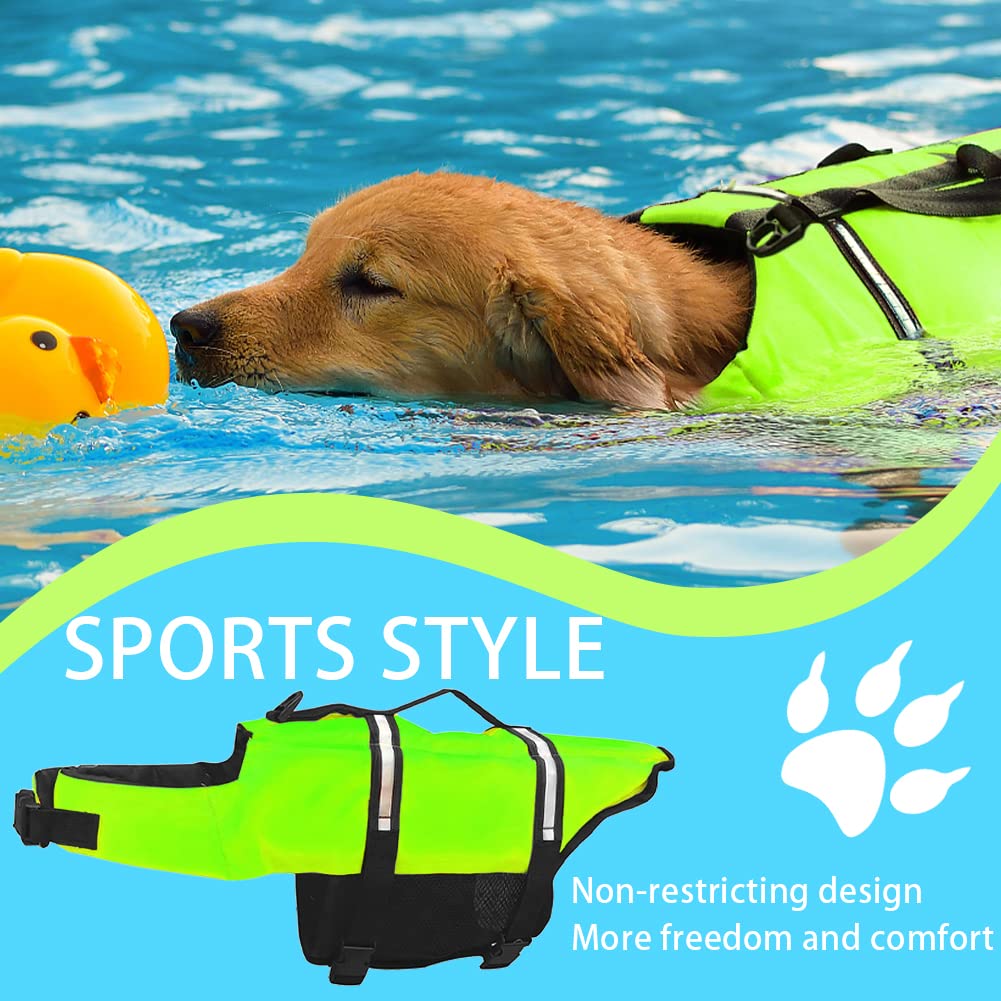Gilet de Sauvetage Chien, FainFun Gilets de Sauvetage pour Chiens avec Bandes Réfléchissantes/Ceinture Réglable (Vert, XL)