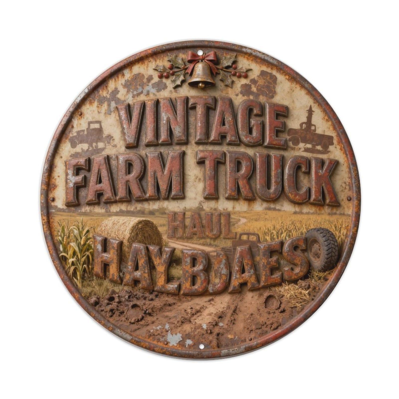 VINTAGE FARM TRUCK HAUL HAY BALES Metal Tin Sign Plaque