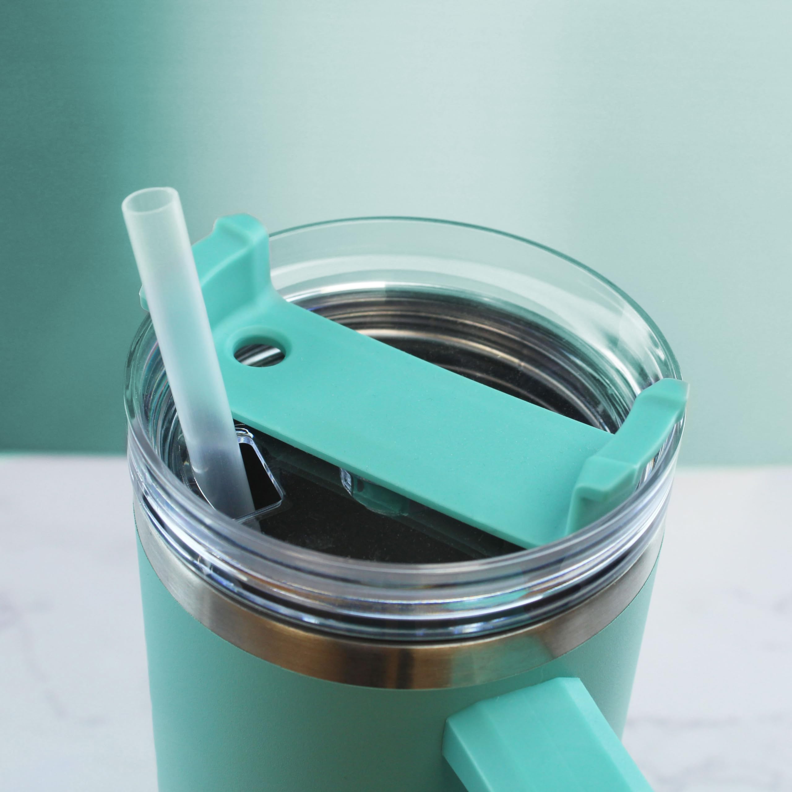 Gobelet isotherme gravé personnalisable, 1135 ml, grande tasse à café de voyage bleu sarcelle, personnalisable avec n'importe quel nom et police de caractère, en acier inoxydable, paille et poignée