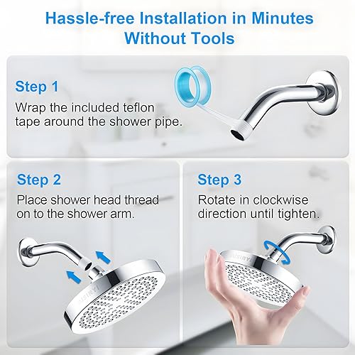 Miniatura 6 de Cabezal de ducha de lluvia de alta presión, 6 pulgadas - Cabezal de ducha de lujo moderno con reemplazo ajustable perfecto, limitador de flujo
