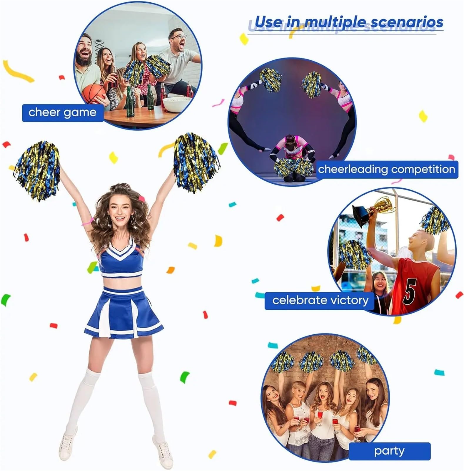 10 paia di pon da cheerleader con manico in plastica lamina metallica for squadre sportive che ballano il calcio Per Il Cheerleading(Blue)
