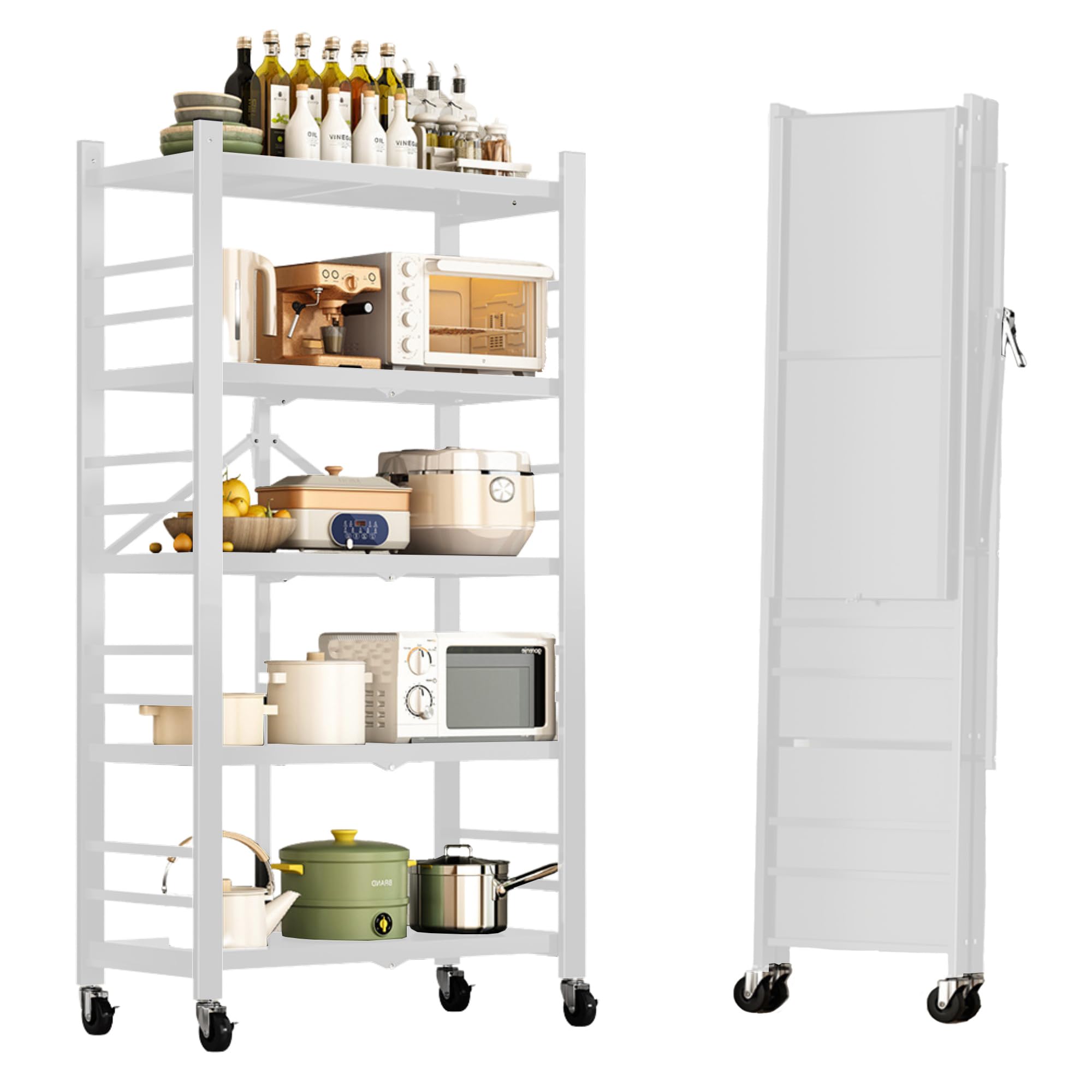 MAGIC SELECT Regal zu Lagern. Modulares Mehrzweckregal. Regal mit Rädern. Klappbares Standregal. Möbel für Küche, Bad, Schlafzimmer, Wohnzimmer mit 5 Ablagefächern.