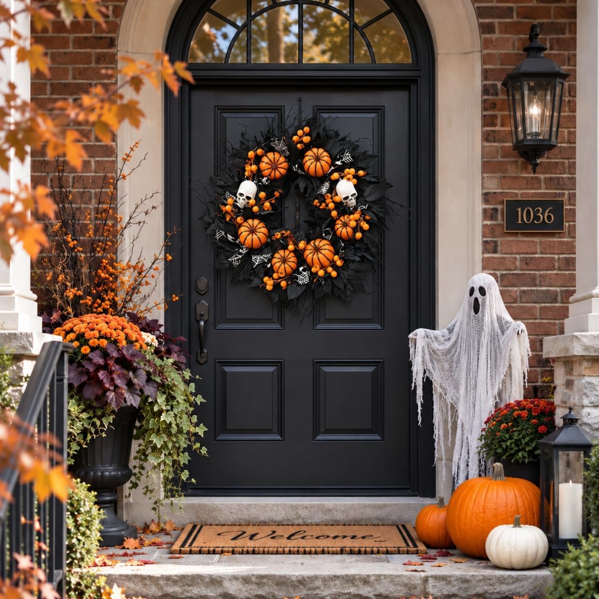 20" Halloween Wreath for Front Door, Black Gothic Spooky Outdoor Décor